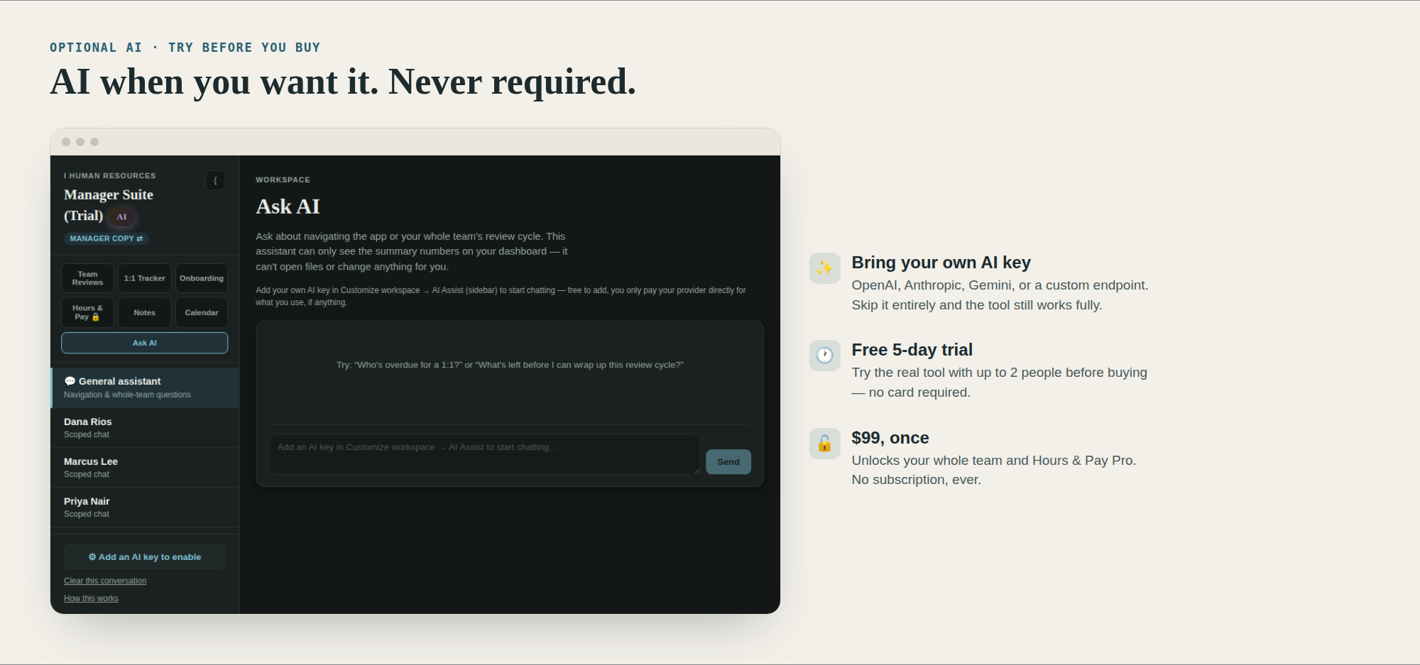 Optional Ask AI assistant and free 5-day trial.